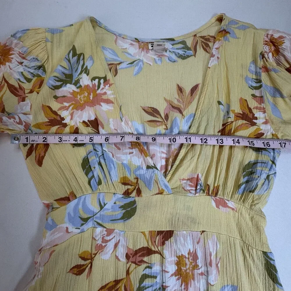 Billabong Yellow Floral Dress XS Boho Mini Empire Waist Short Sleeve Summer - Picture 6 of 8